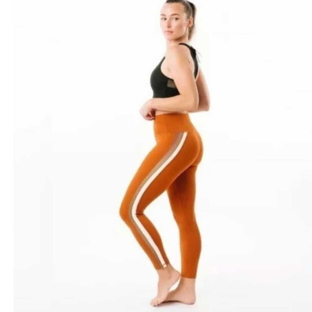 Zyia‎ Orange Side Striped Joplin Light N Tight Leggings 4 Womens Skinny Workout